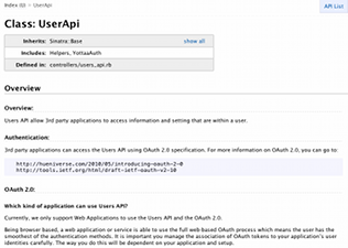 Yottaa User API documentation screenshot