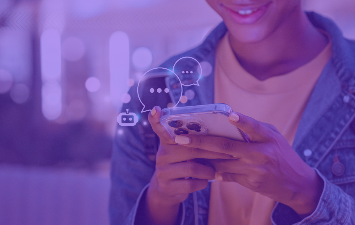 A woman using a mobile phone for AI-powered shopping.