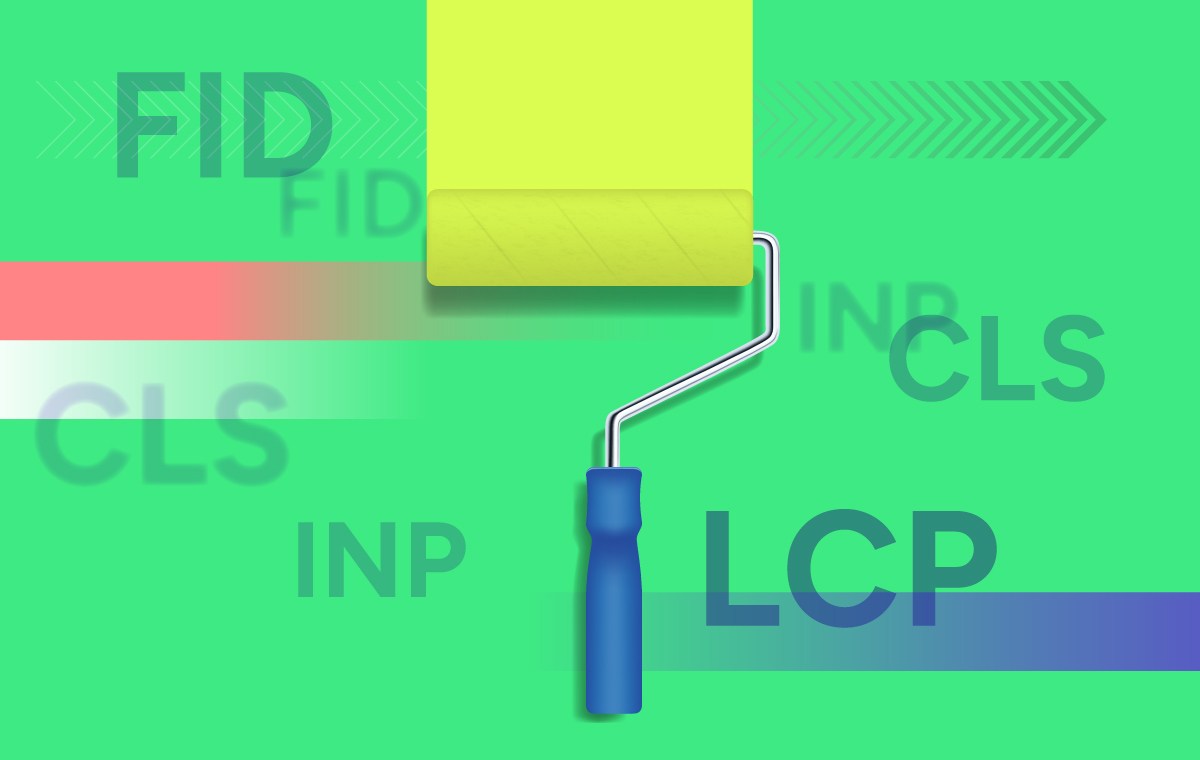 Artistic image with Core Web Vitals components listed in abstract.